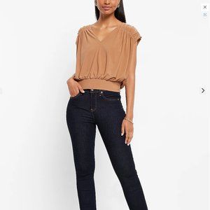 Express Polished Matte Jersey Ruched Banded Bottom Top